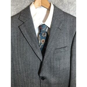 Joseph & Feiss Gold Blazer Mens 38 Gray Lambswool Herringbone Sport Coat Jacket